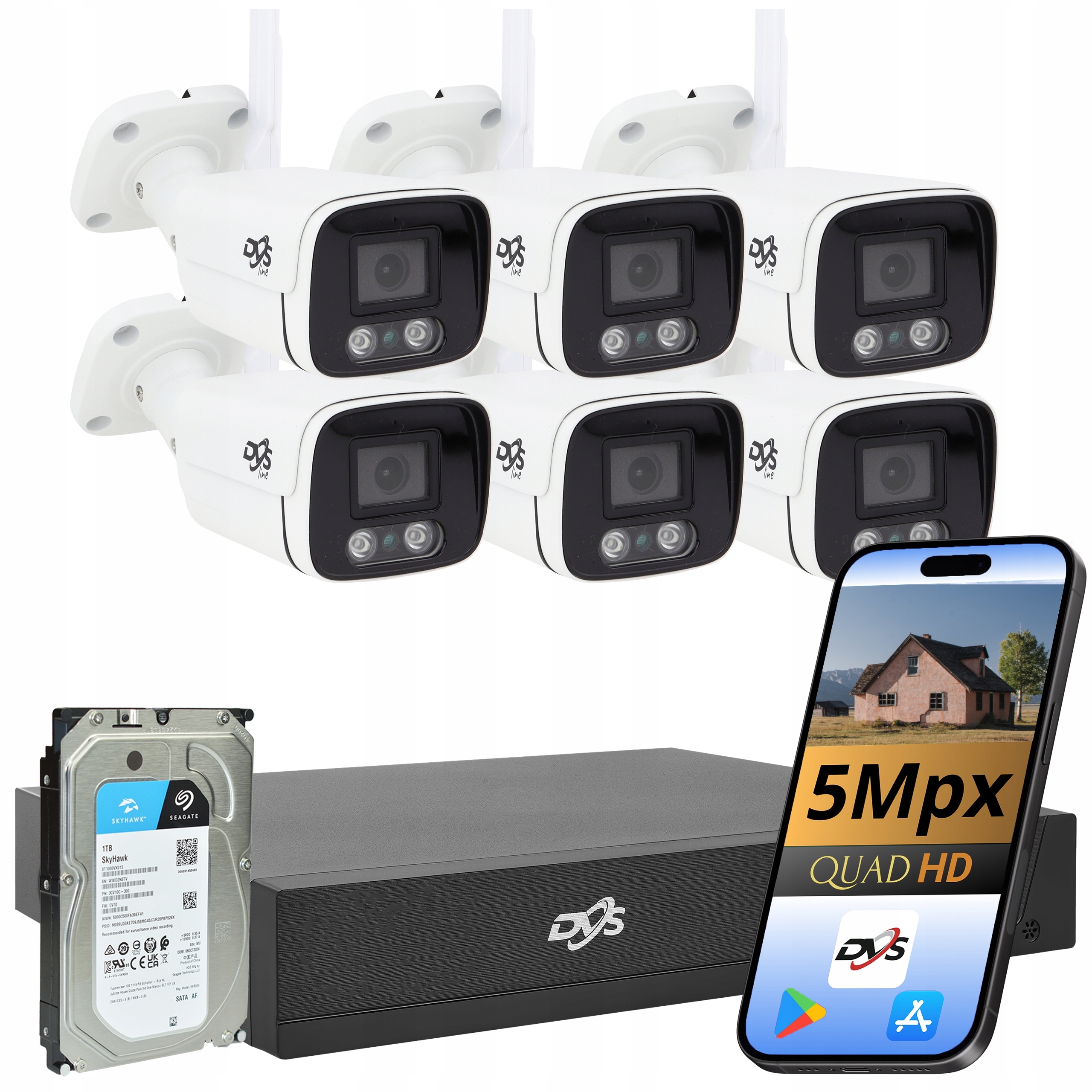 Sada 6 Bezdrátových Wifi Kamer Bílé 5Mp Dvs Tuba Monitorovací Disk 1TB