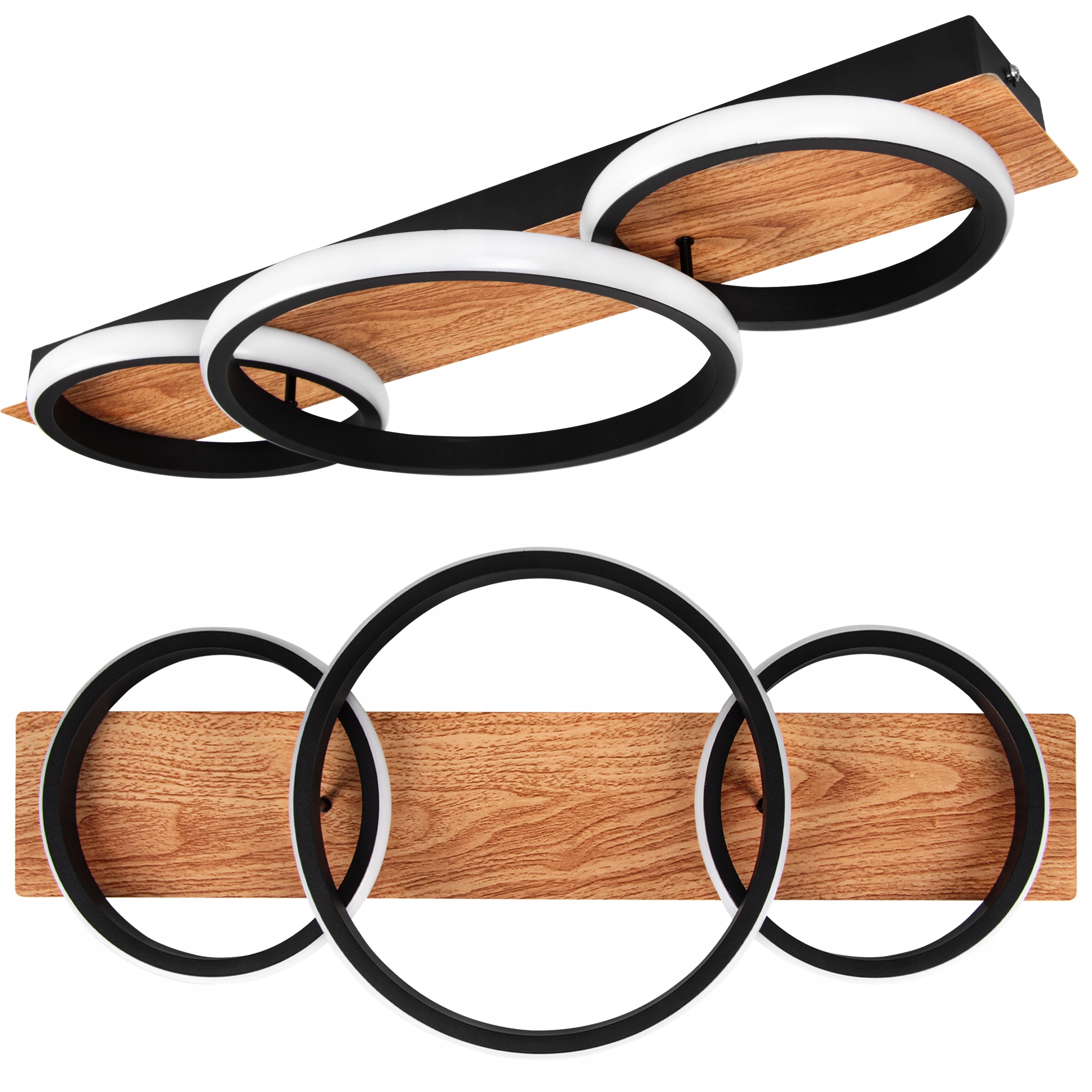 Żyrandol Plafon Nowoczesny Led Lampa Sufitowa Ringi Czarny Imitacja Drewna