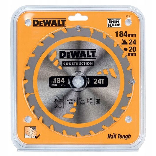 

Tarcza Piła Do Drewna 184x200mm 24Z DT1951 DeWALT