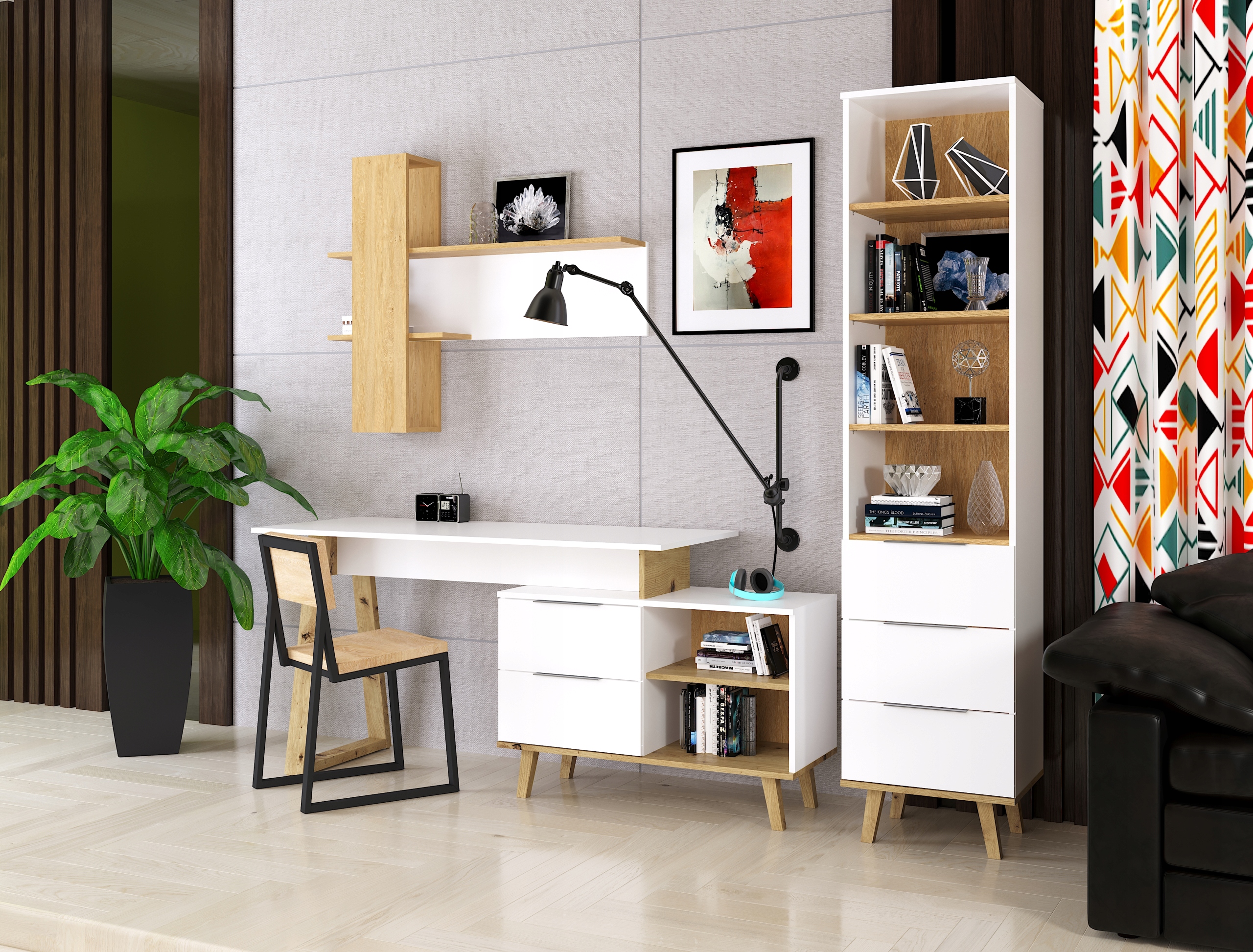 KOMODA BIAŁA Z SZUFLADAMI I PÓŁKAMI młodzieżowa komody do biura NE-05 Głębokość mebla 40 cm