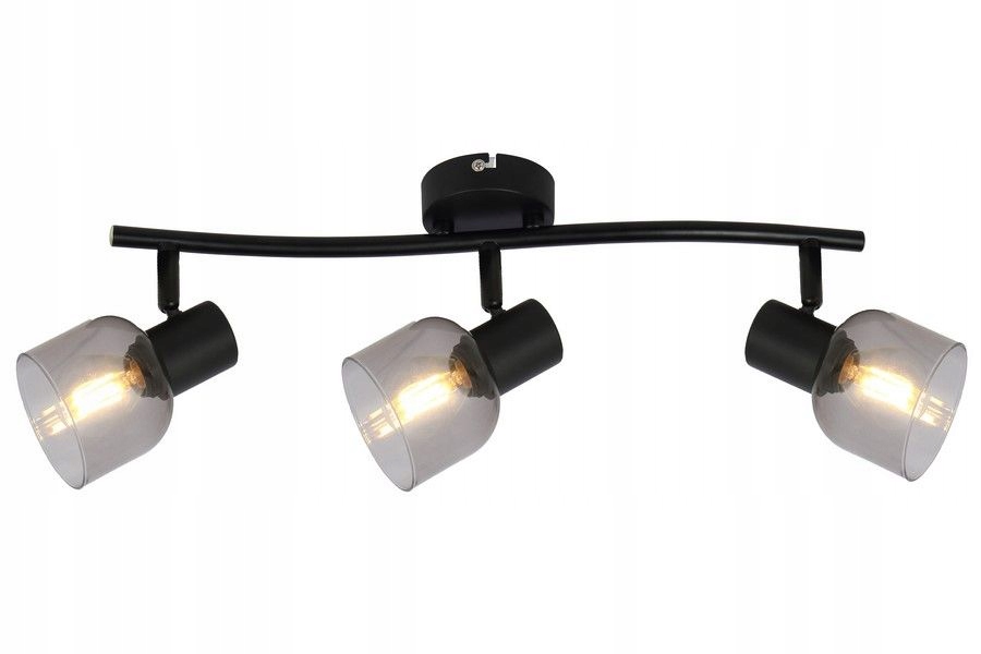 Stropní Svítidlo do chodby černý klasický 3 reflektory Judy kouřové sklo