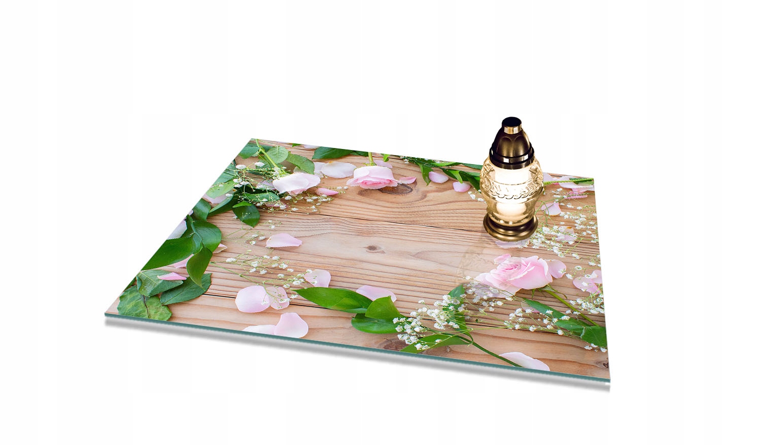 Podstavec pod Hřbitovní Svíčka Tvrzené sklo na Pomník Hřbitov, vzor Věnec 60x52cm