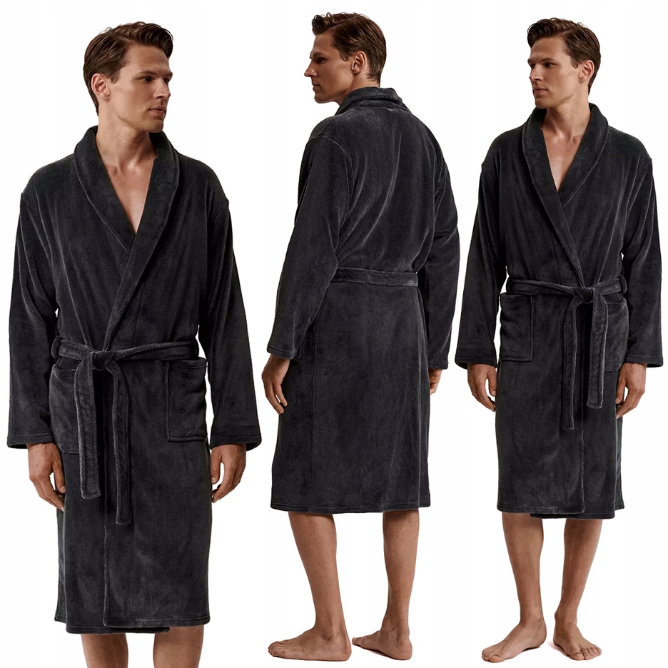 Elegantní pánský župan s vázanými kapsami Atlantic Šedý XL/XXL