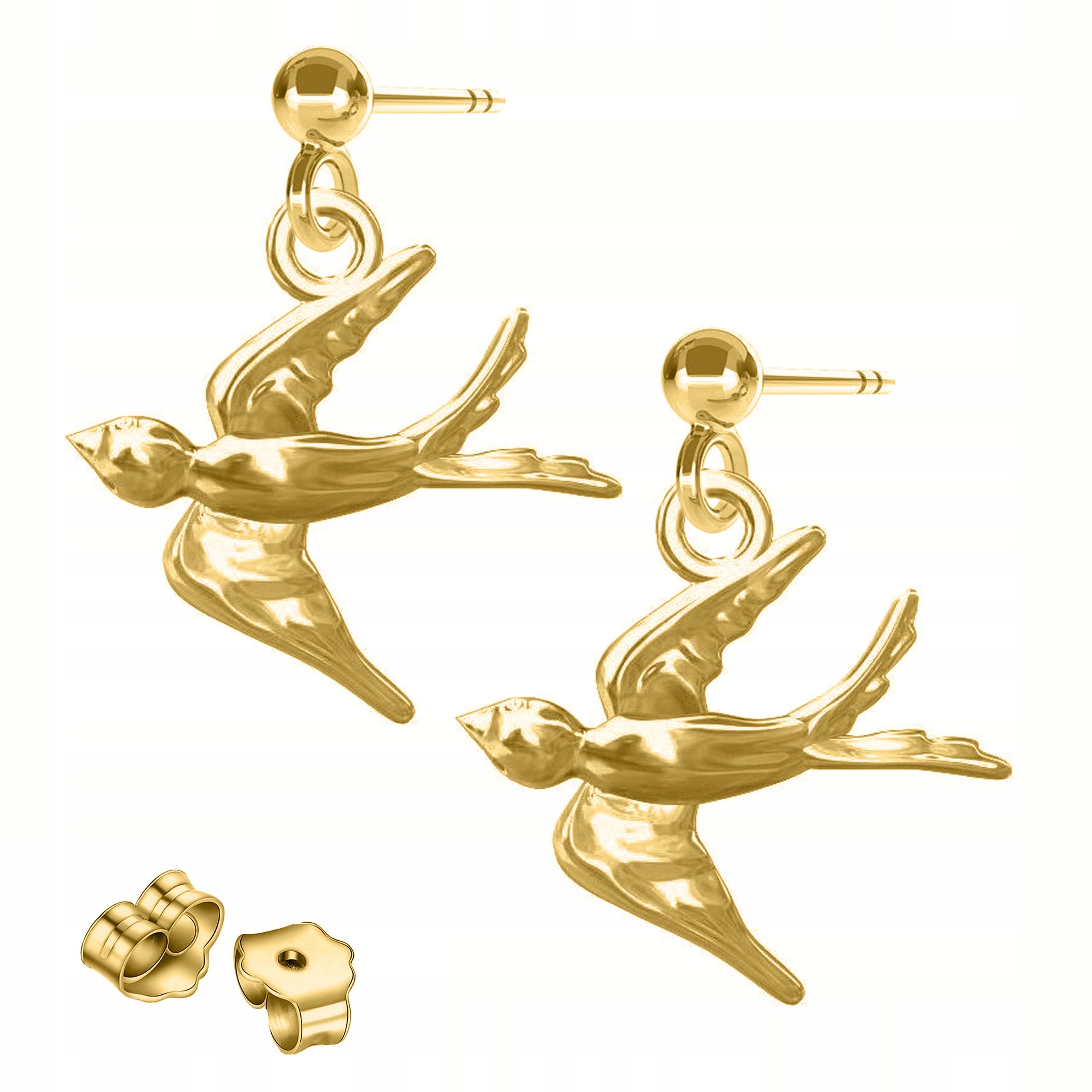 Zlaté Náušnice s ptákem vlaštovkou Ptáci Vlaštovky Kolibříci Stříbro 925