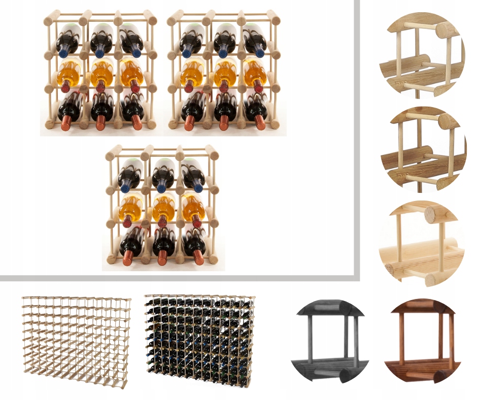 Regál na víno dřevěný stojan na víno Modulární regál na alkohol 27+6 bot