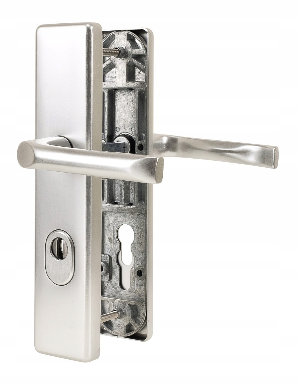 Protivlámacia kľučka pre vchodové dvere strieborná, rozstup 72 mm