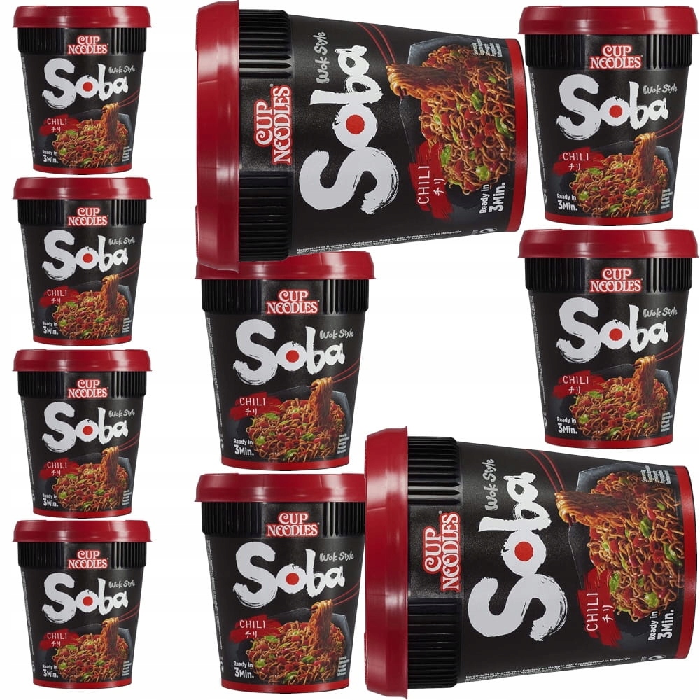 10x Instantní polévka Těstoviny Nudličky Bleskové Ostré Chili Soba 92g Nissin