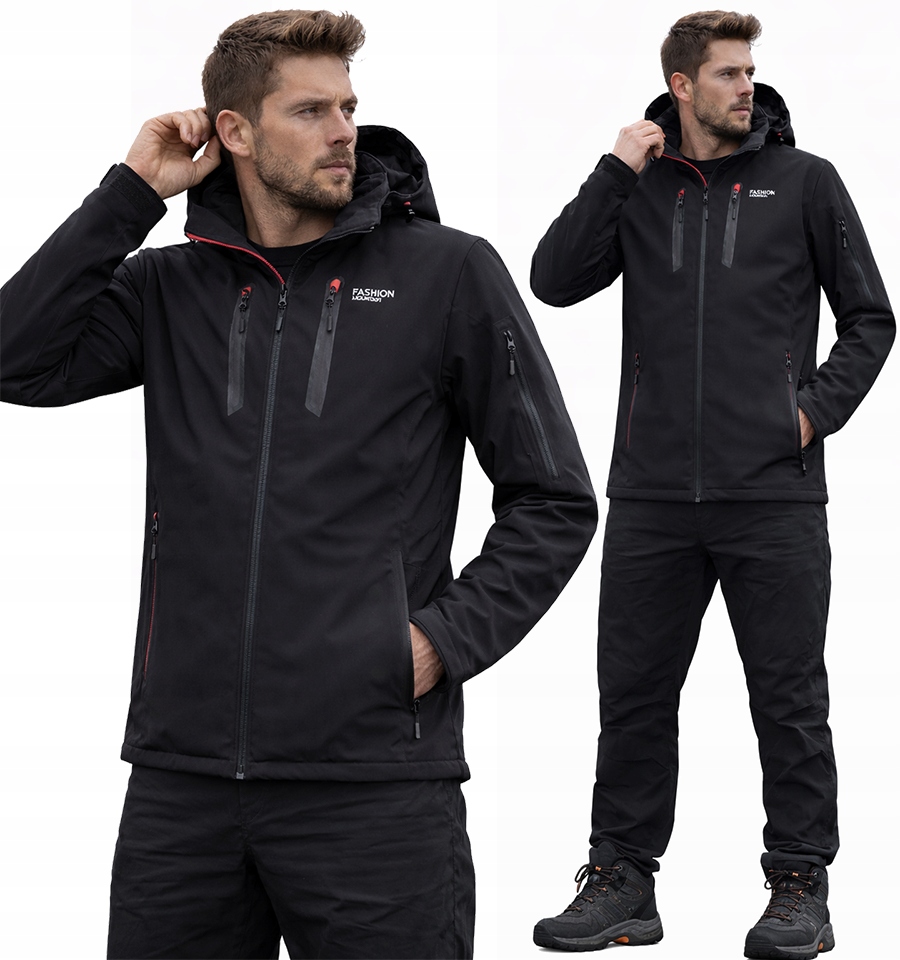 Sportowa Wiosenna Kurtka Męska Softshell Przejściowa 5000 Kaptur Czarna 7XL