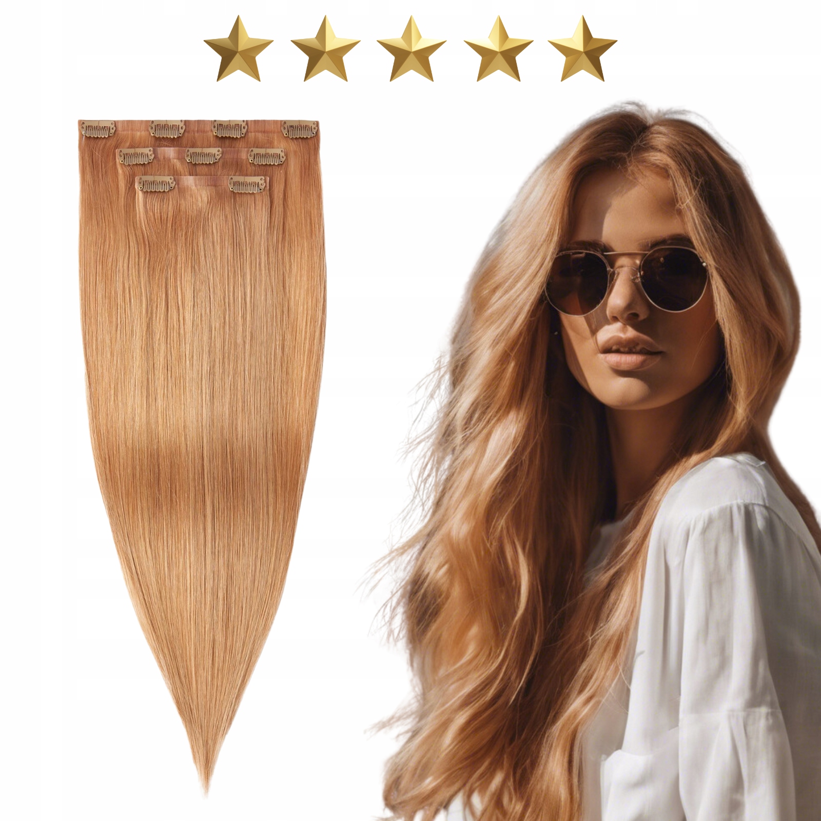 Doczepy włosów bezszwowe naturalne Clip In 50 cm 60g #9 Bursztynowy blond