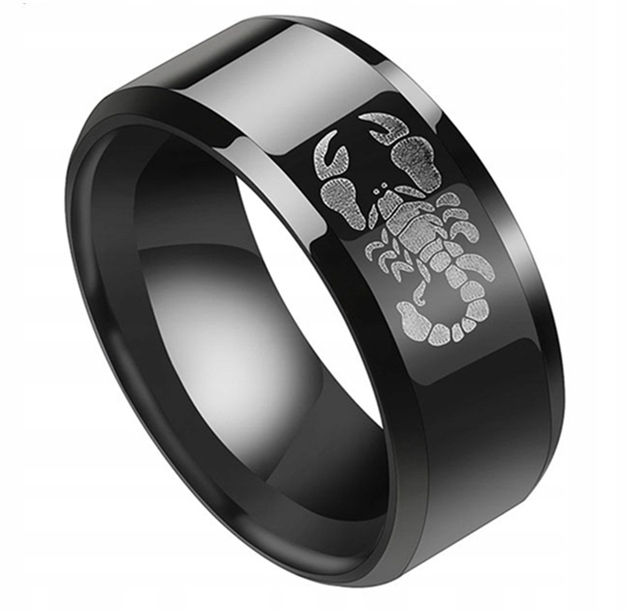 CZARNA GŁADKA OBRĄCZKA SYGNET PIERŚCIEŃ PIERŚCIONEK SKORPION R17