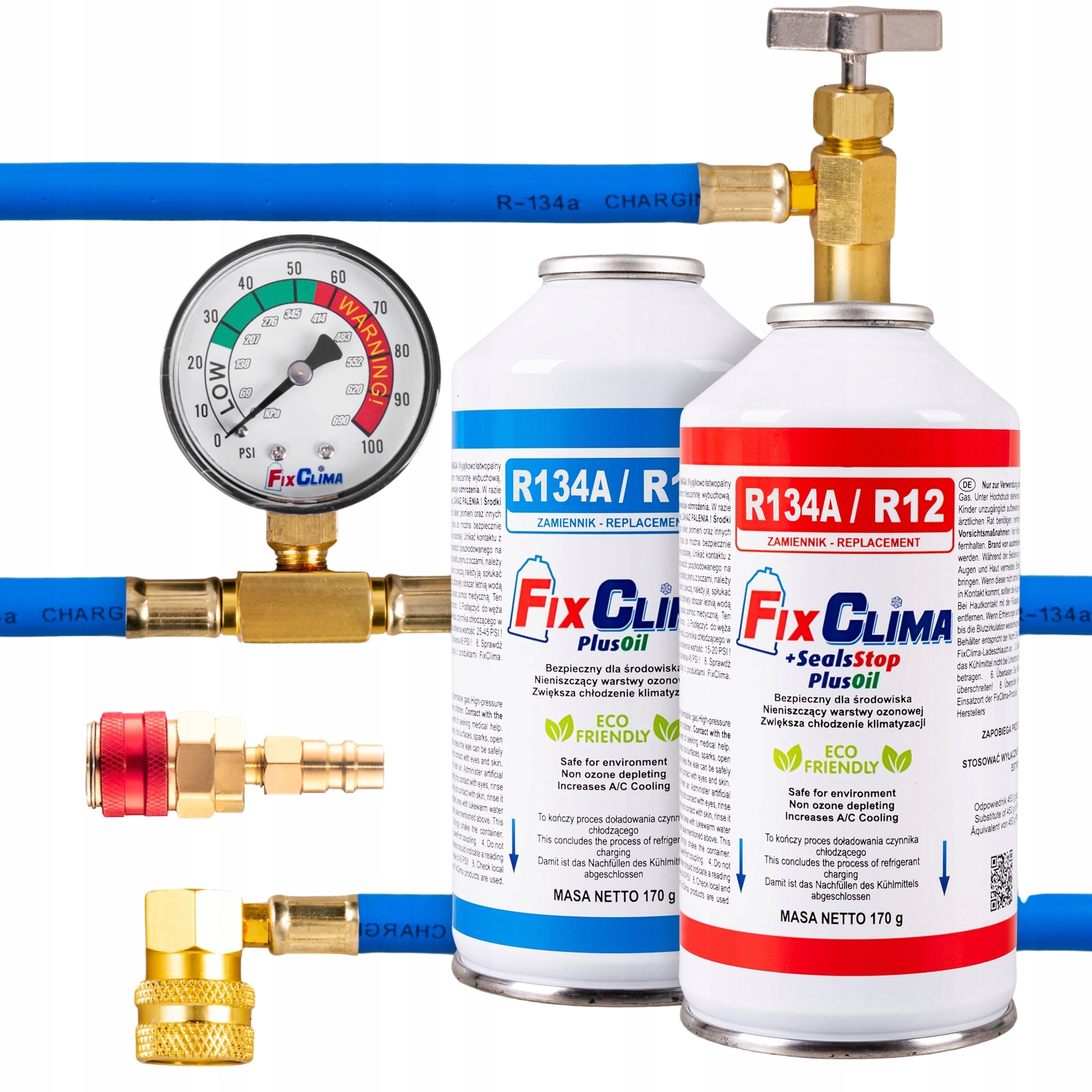 Sada Na Plnenie Klimatizácie Automobilov Plyn R134A 3V1 Adaptér Hp/lp