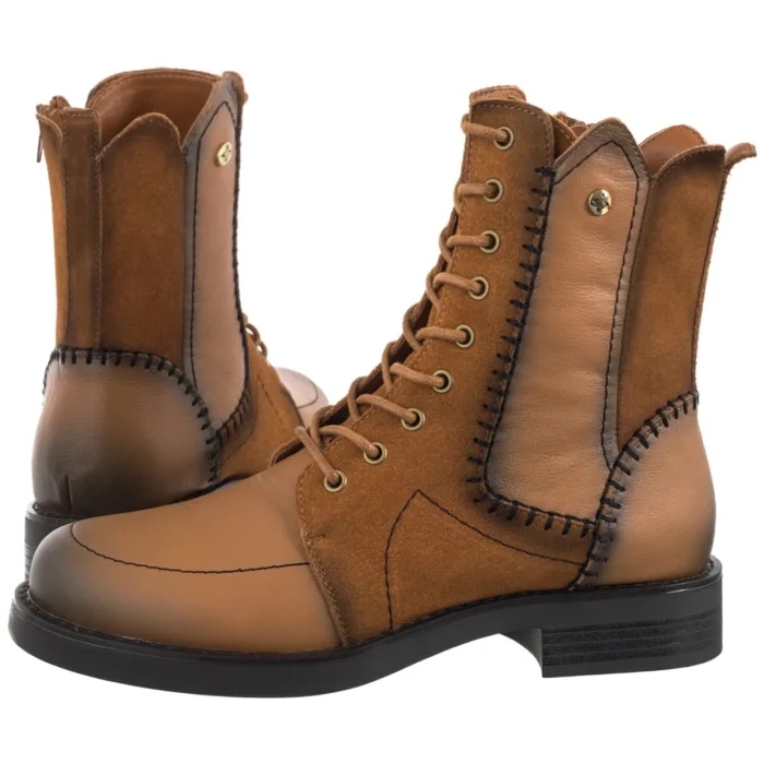 Kožené dámské kozačky Maciejka Žluté A7155-07/00-7 Hnědé