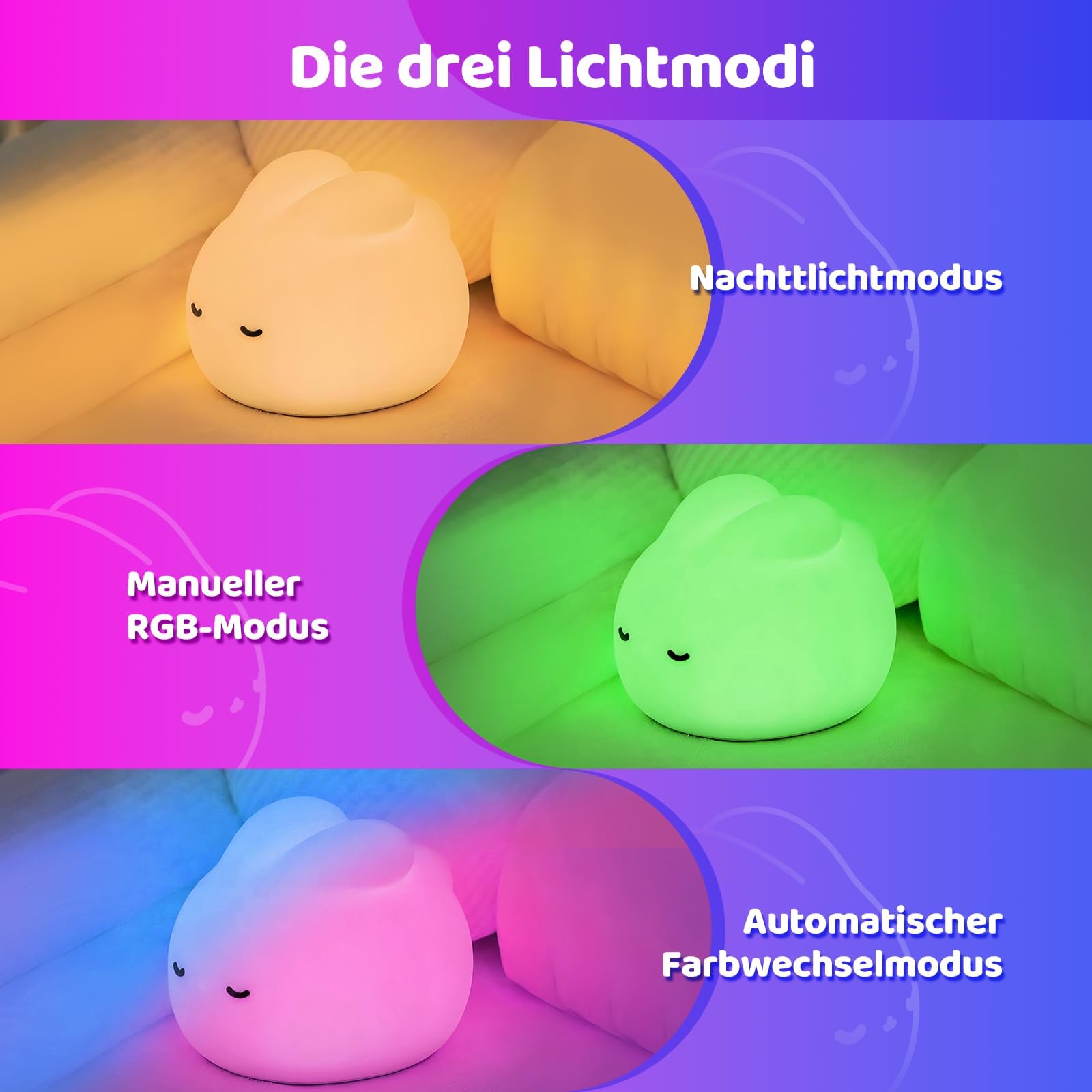 SANGYN Lampka Nocna LED Dla Dzieci Silikonowy Królik RGB Dotykowa — miniatura 2