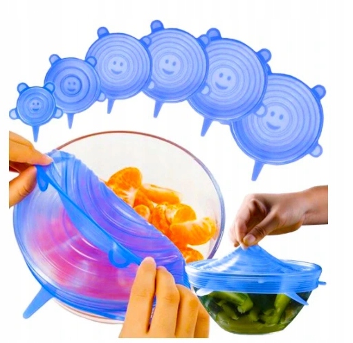 POKRYWKI SILIKONOWE UNIWERSALNE DO ŻYWNOŚCI 6SZT SZCZELNE NA POJEMNIKI