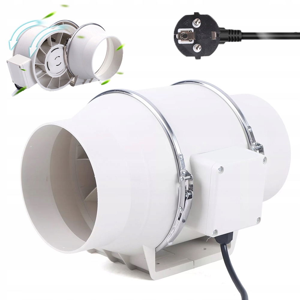 Kanálový odtahový ventilátor 100 mm 310 m3 40 W s 10 lopatkami do koupelny