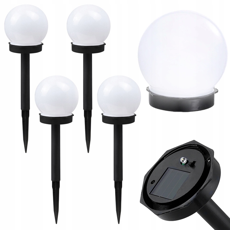 

Lampa Solarna Ogrodowa Biała Kula Lampki Led 4 szt