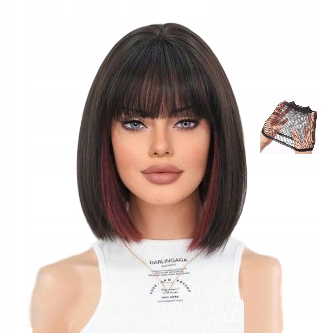 Hnědá paruka s krátkou ofinou až po ramena jako Přírodní čepice Bonus