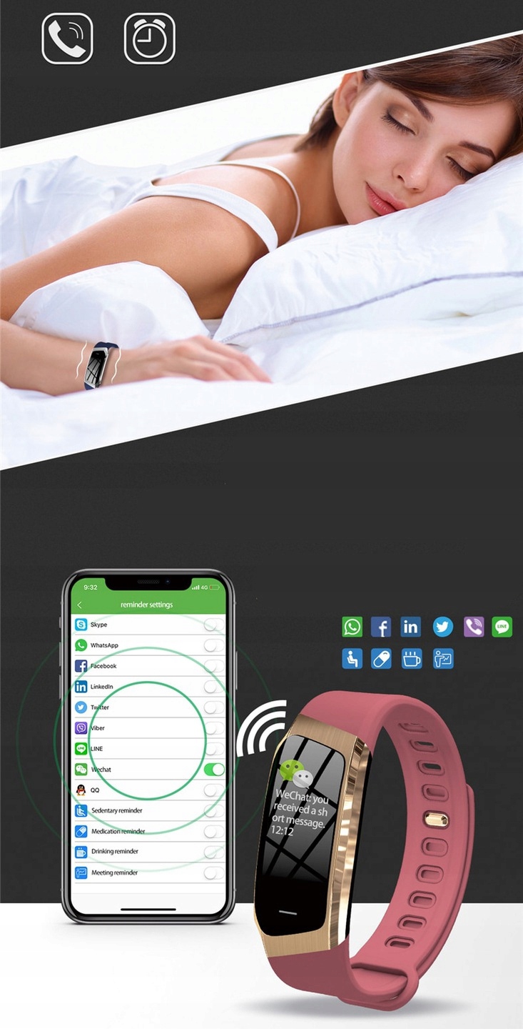 SMARTBAND DAMSKI ZEGAREK SMARTWATCH PULSOMETR SMS Kompatybilność systemowa Android iOS