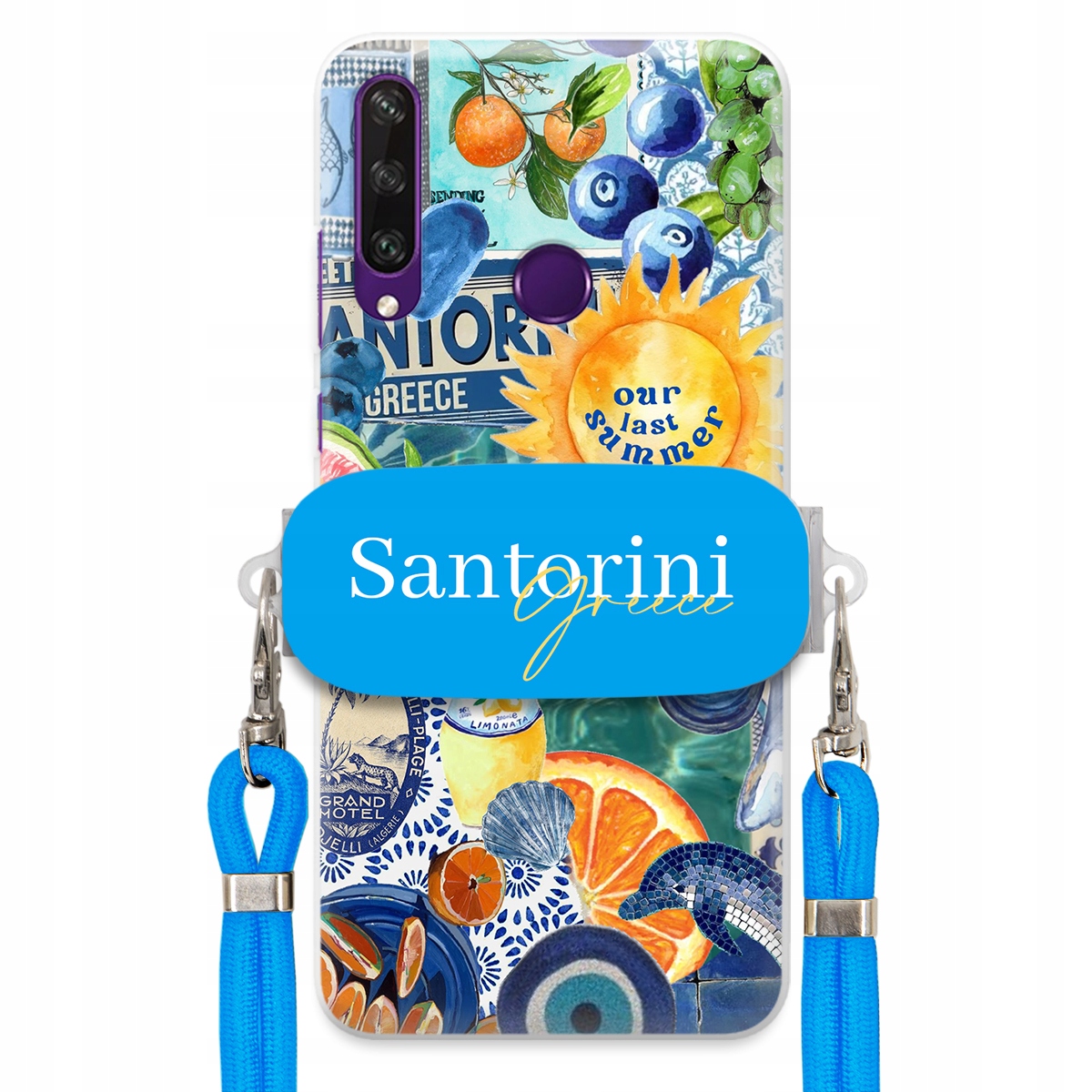 Puzdro pre Huawei Y6P Modré Crossbody vodítko držiak Santorini Sea Vibes