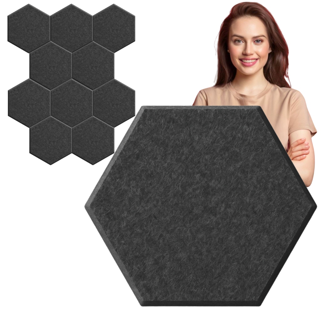 Akustický 3D nástěnný panel samolepicí šestihranný filcový panel na zeď, šedý