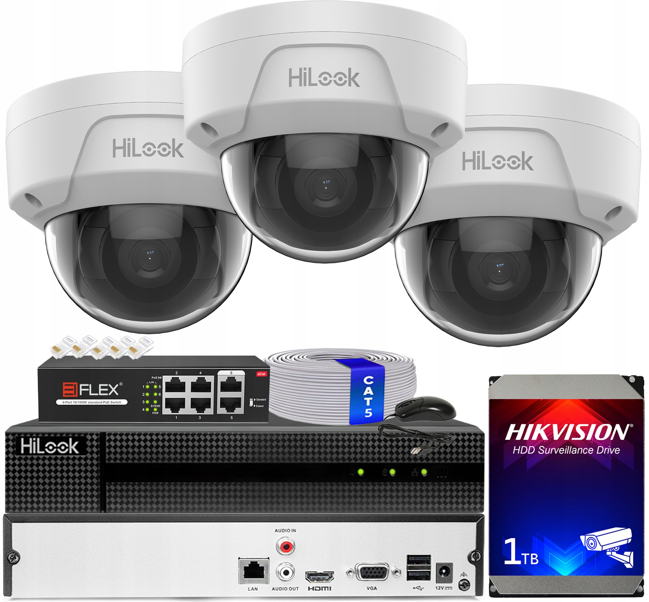 Sada na monitorovanie 3x kamera IPC-D180H 8Mpx HiLook od spoločnosti Hikvision Kupola