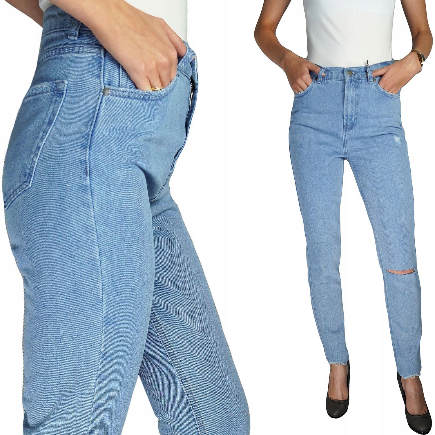 

Damskie Jasne Jeansy Spodnie Mum Wysoki Stan S 36
