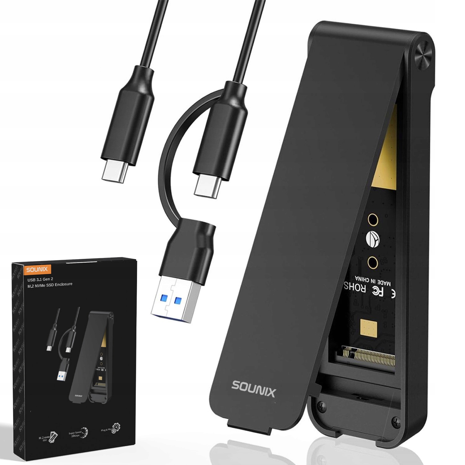 Obudowa Sounix M.2 NVMe/SATA 2w1 Usb 3.2 Zewnętrzny dysk Ssd Usb-c