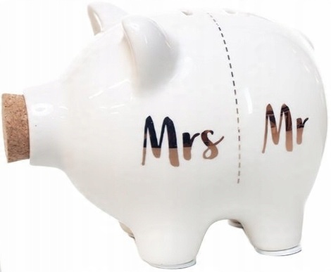 

Ceramiczna skarbonka świnka biała Mrs Mr dla Pary