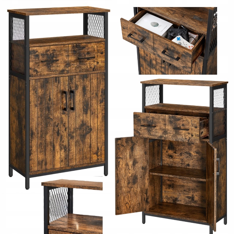 Komoda Kuchyňský kredenc Loft Skříňka Regál se zásuvkami Policemi do jídelny