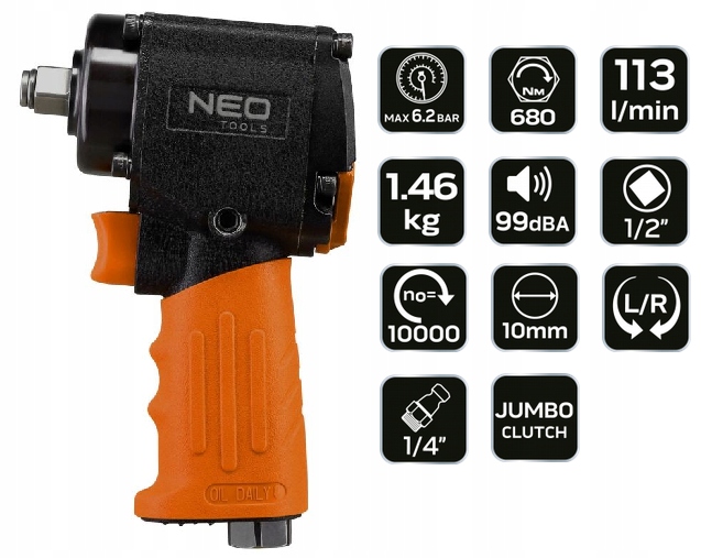 Neo Rázový uťahovák pneumat 1/2" 680 Nm krátky 14-006