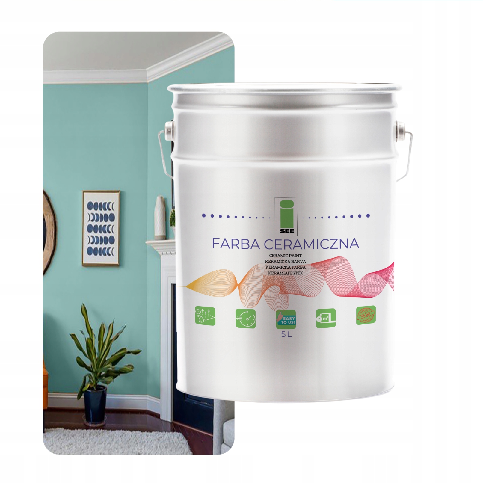 Keramická Farba Na Steny Umývateľná Zelená Pastelová Mätová 5 L Bez Zápachu