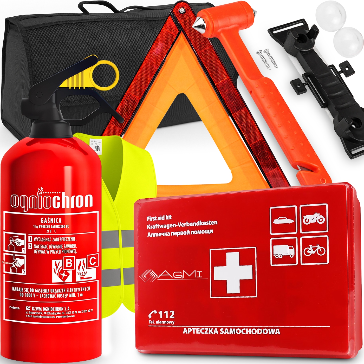 Hasicí Přístroj 1 Kg Lékárnička Trojúhelník Kladivo Na Sklo Řezač Pásu Vesta Taška