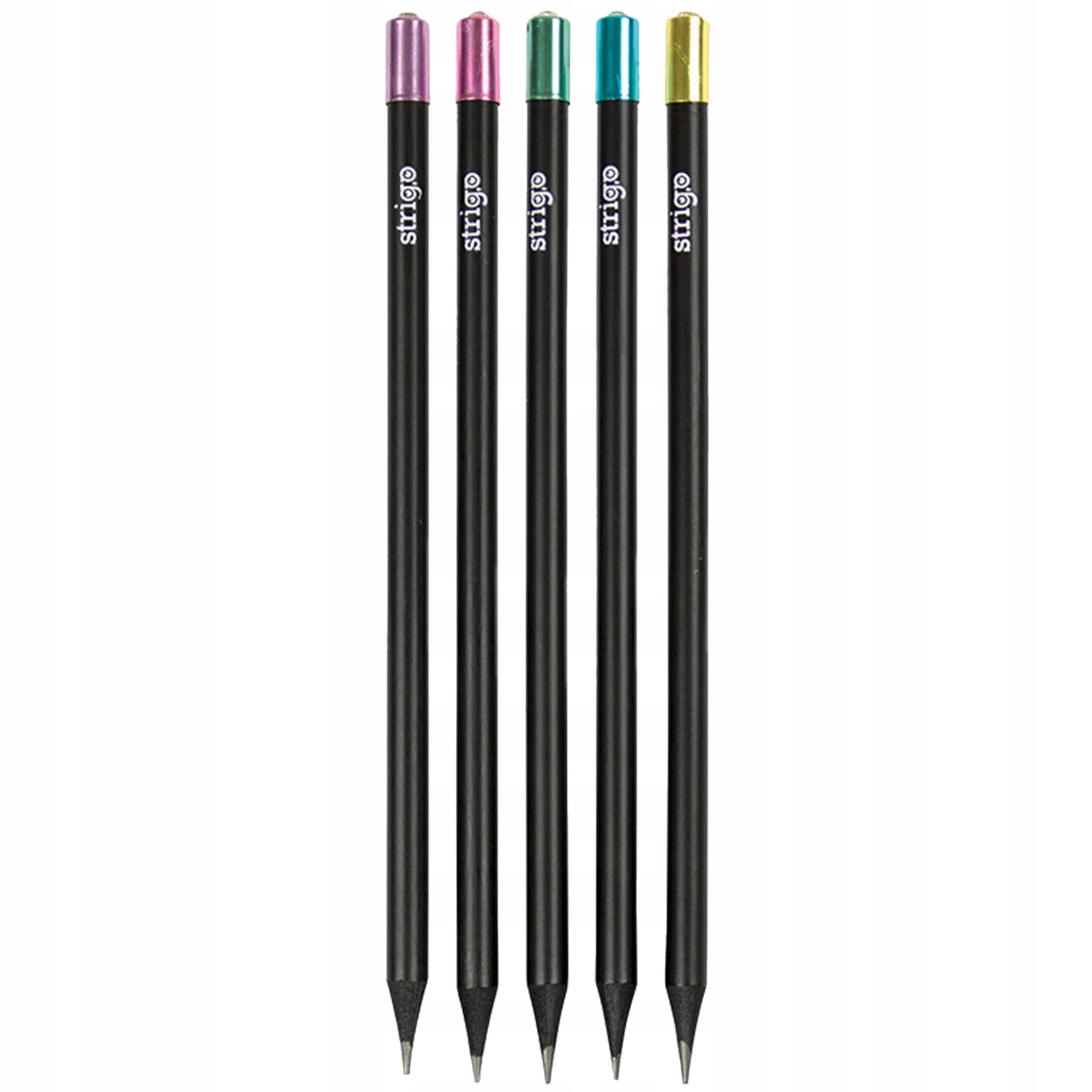 OŁÓWKI SZKOLNE OŁÓWEK CZARNY STRIGO Z CZARNEGO DREWNA X5 Z DIAMENTEM