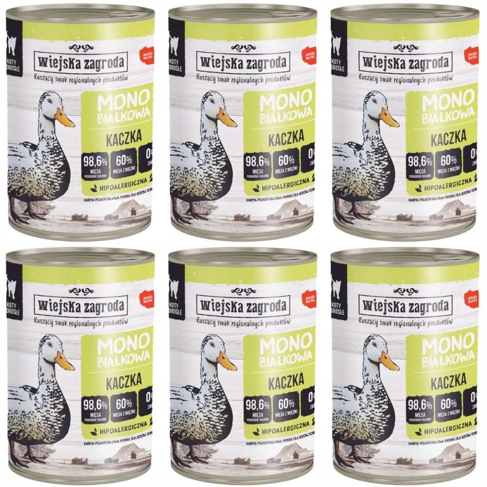 Mokré krmivo pro kočky Wiejska Zagroda Monoproteinová kachna 6 x 400 g