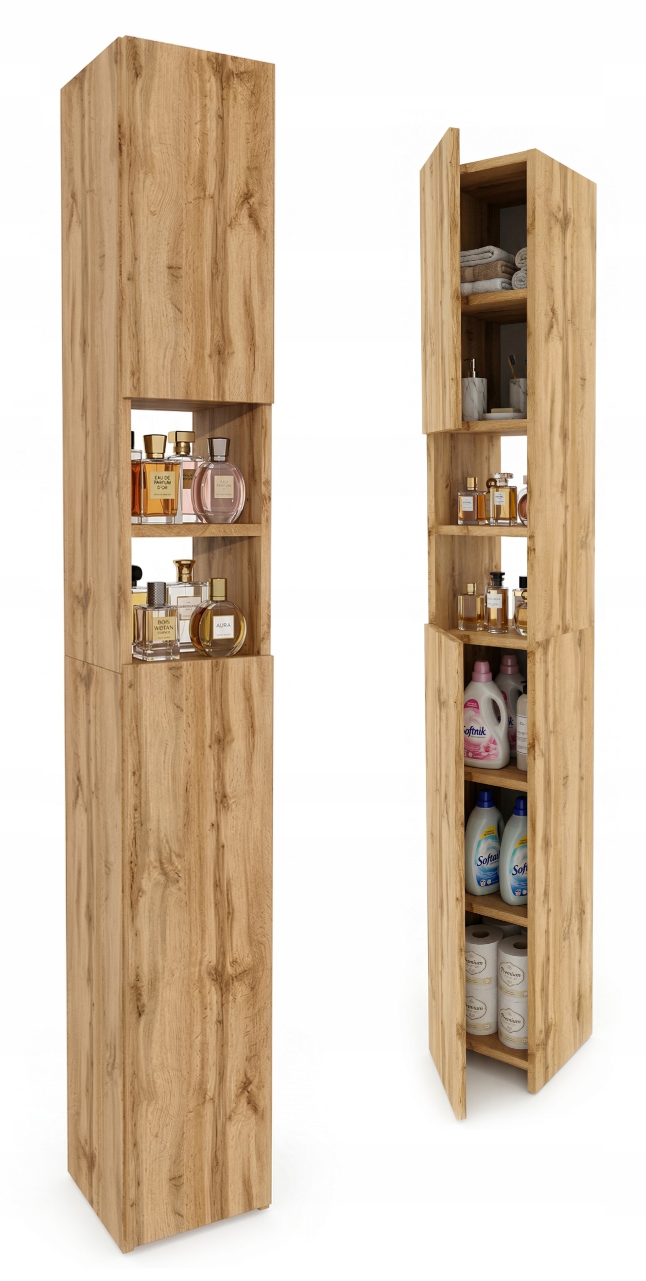 Koupelnová skříňka stojící sloupek koupelnová úzká police dub wotan