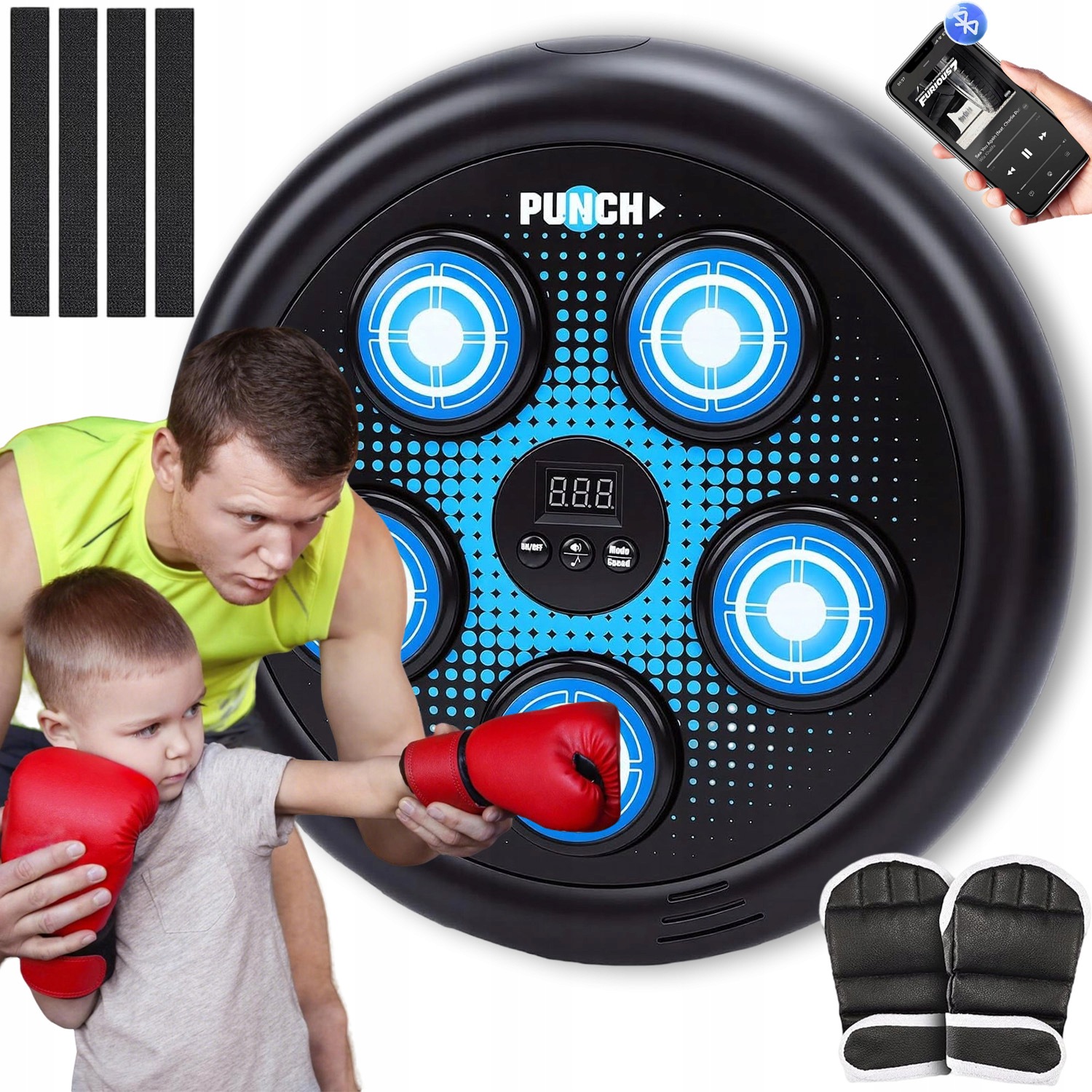Boxerský Trenažér Pro Montáž Na Stěnu Hudba RGB+1 Pár Boxerských Rukavic