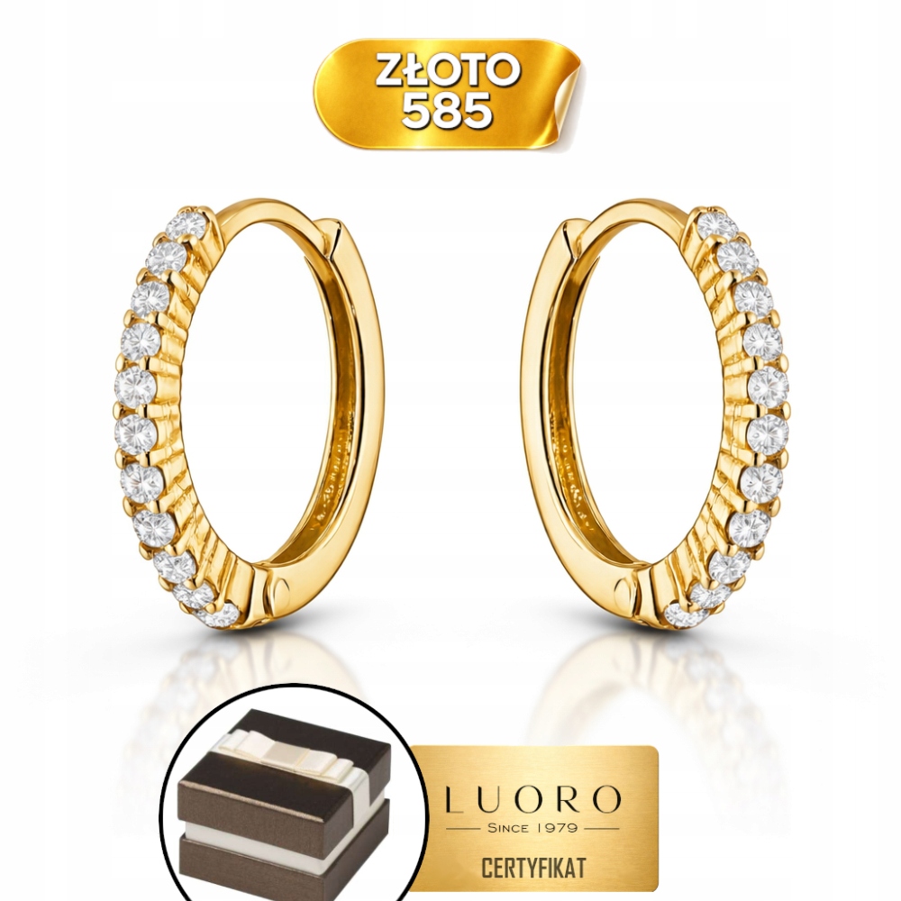 Náušnice Zlaté 585 14K Kreole S Zirkony 12 MM Klasické Kolečko