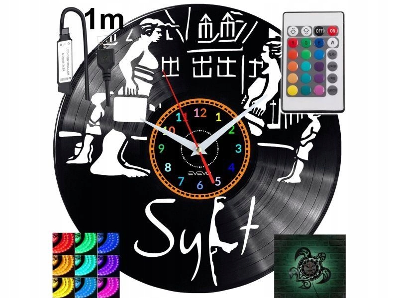 Sylt Nástěnné hodiny podsvícené Led Rgb na dálkové ovládání Vinylová deska Moderní