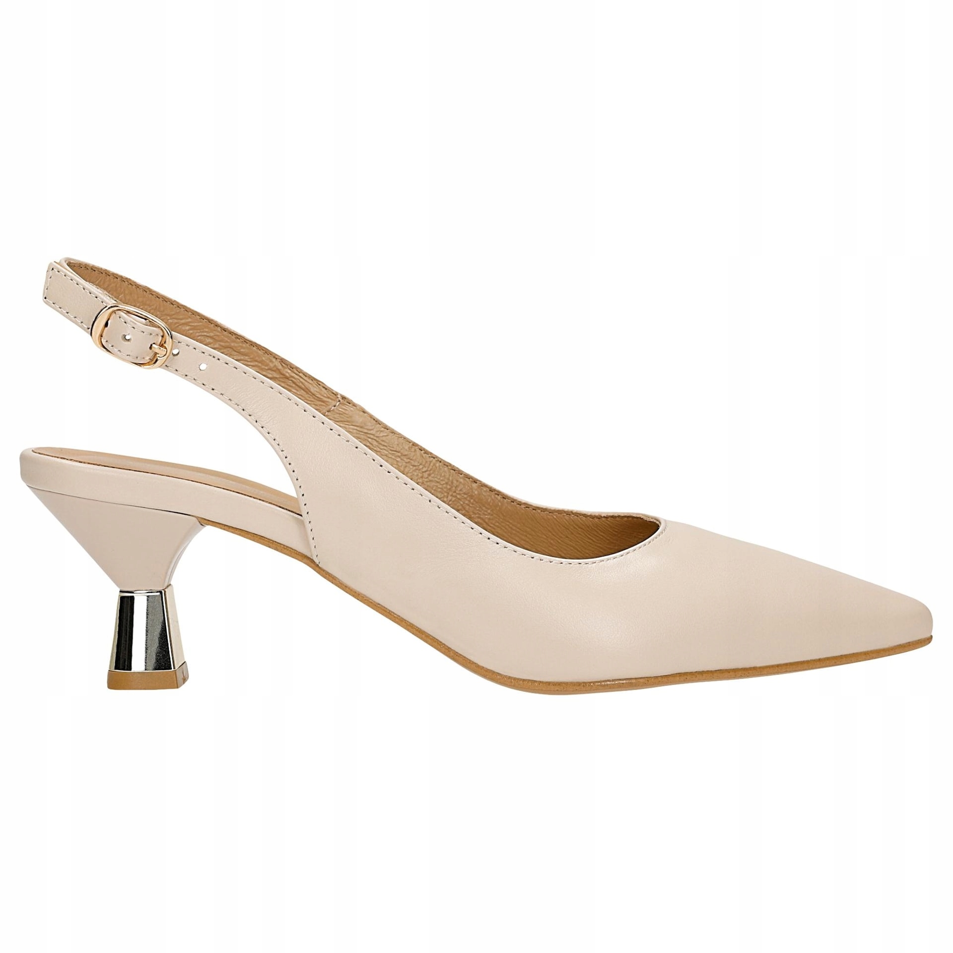 Kožené lodičky slingback v béžové barvě na nízkém podpatku vel. 39