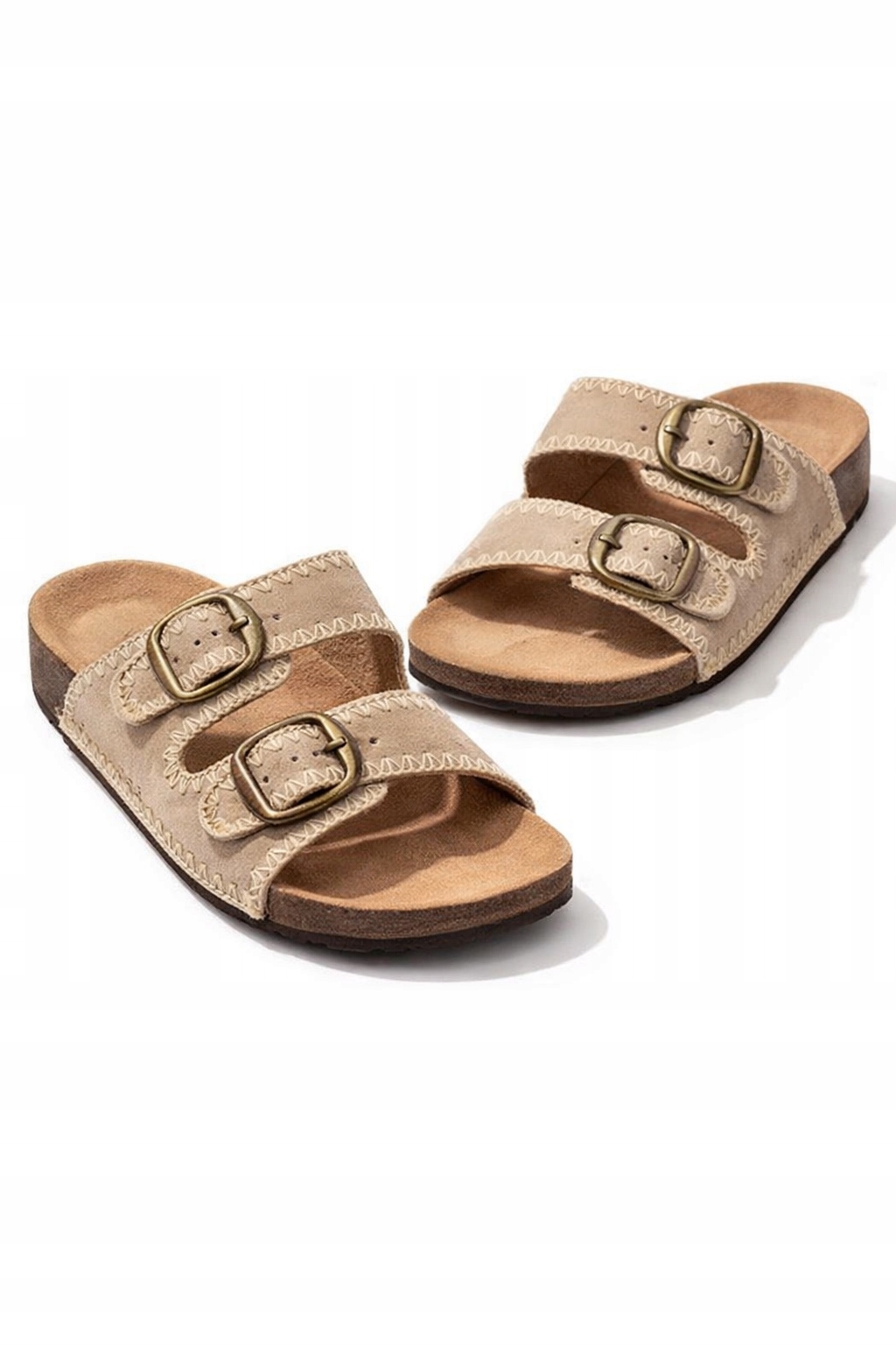 Béžové Nazouváky Z Přírodní Kůže S Ozdobným Šitím 37 I1A