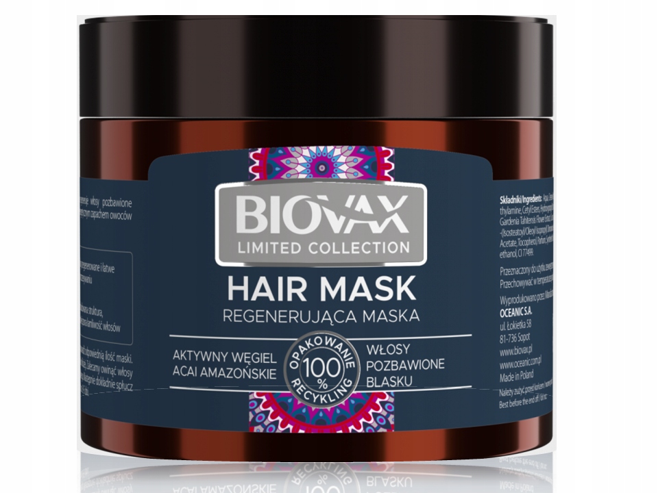 MASKA DO WŁOSÓW Z AKTYWNYM WĘGLEM I ACAI AMAZOŃSKIM BIOVAX HAIR MASK