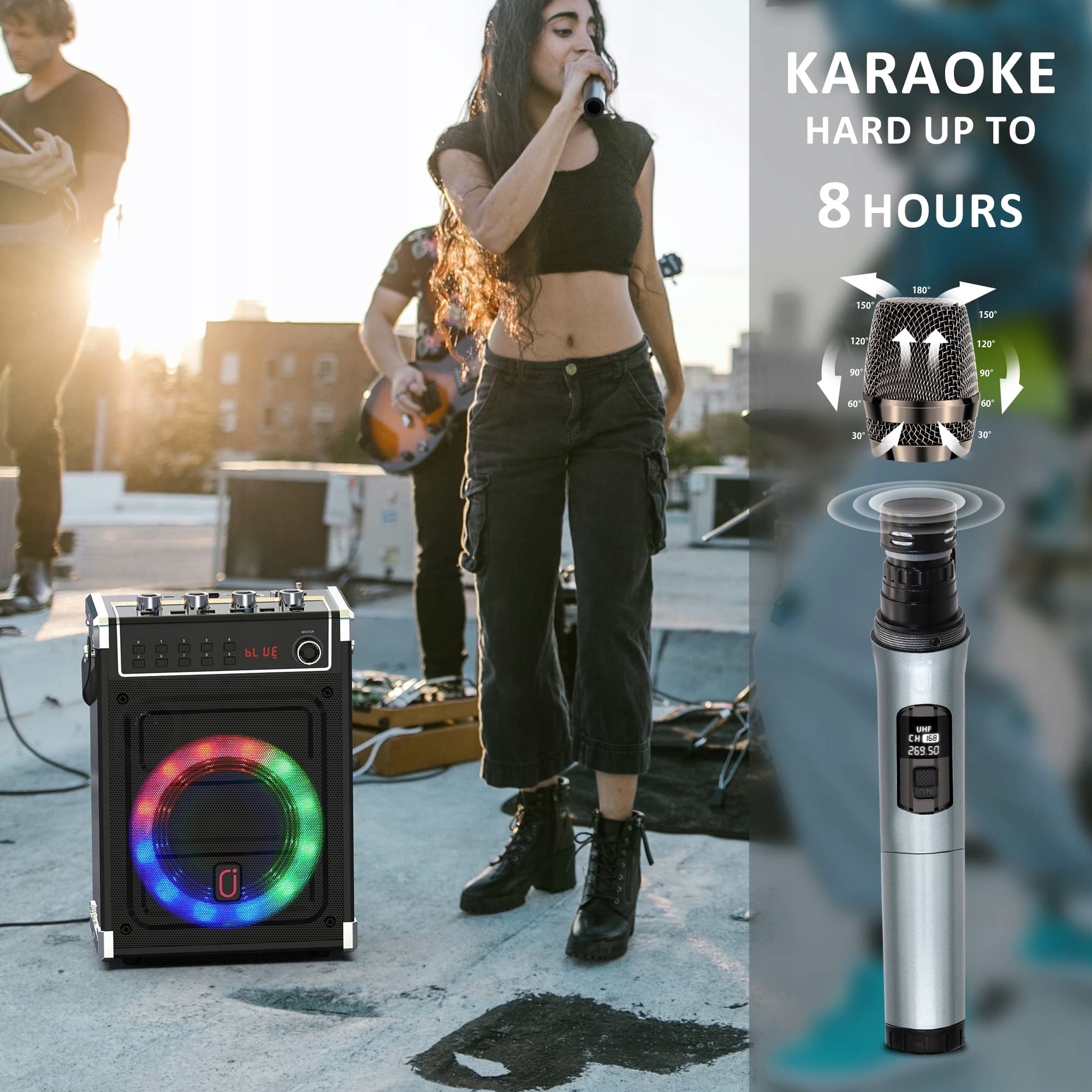 JYX Karaoke Zestaw Bluetooth Głośnik LED Mikrofony Bezprzewodowe PA System — miniatura 4