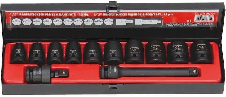 Wurth Zestaw Klucze Nasadowe Udarowe 6-KĄTNE 12 sztuk
