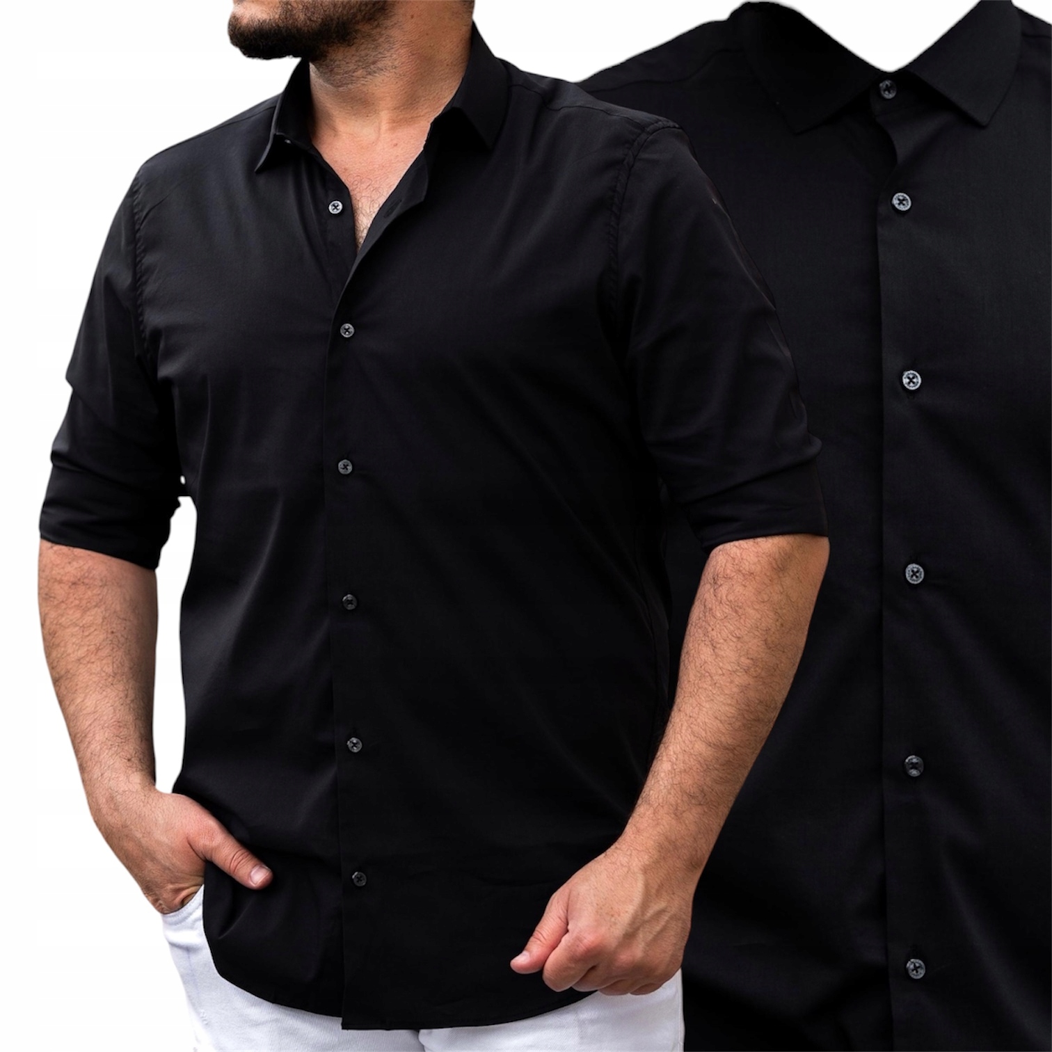 Pánská Elegantní košile Slim Fit Černá Svatební Hostina jako Dárek XL
