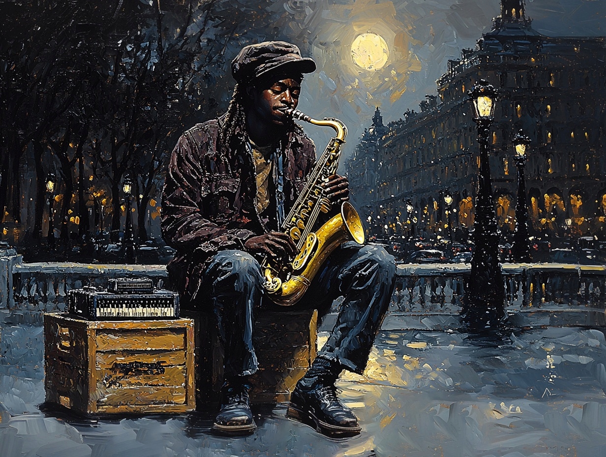 Obraz Na Plátně Kanasa Město Ulice Hudebník Saxofon Koncert Večer 80x60