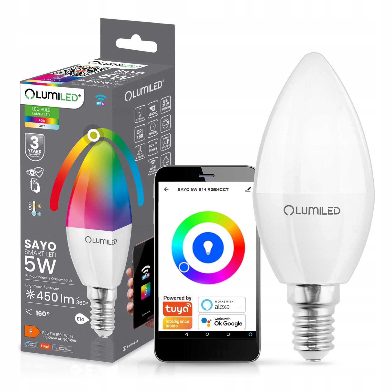 ŻARÓWKA LED E14 5W RGB CCT + BIAŁY WIFI TUYA SMART INTELIGENTNA APLIKACJA