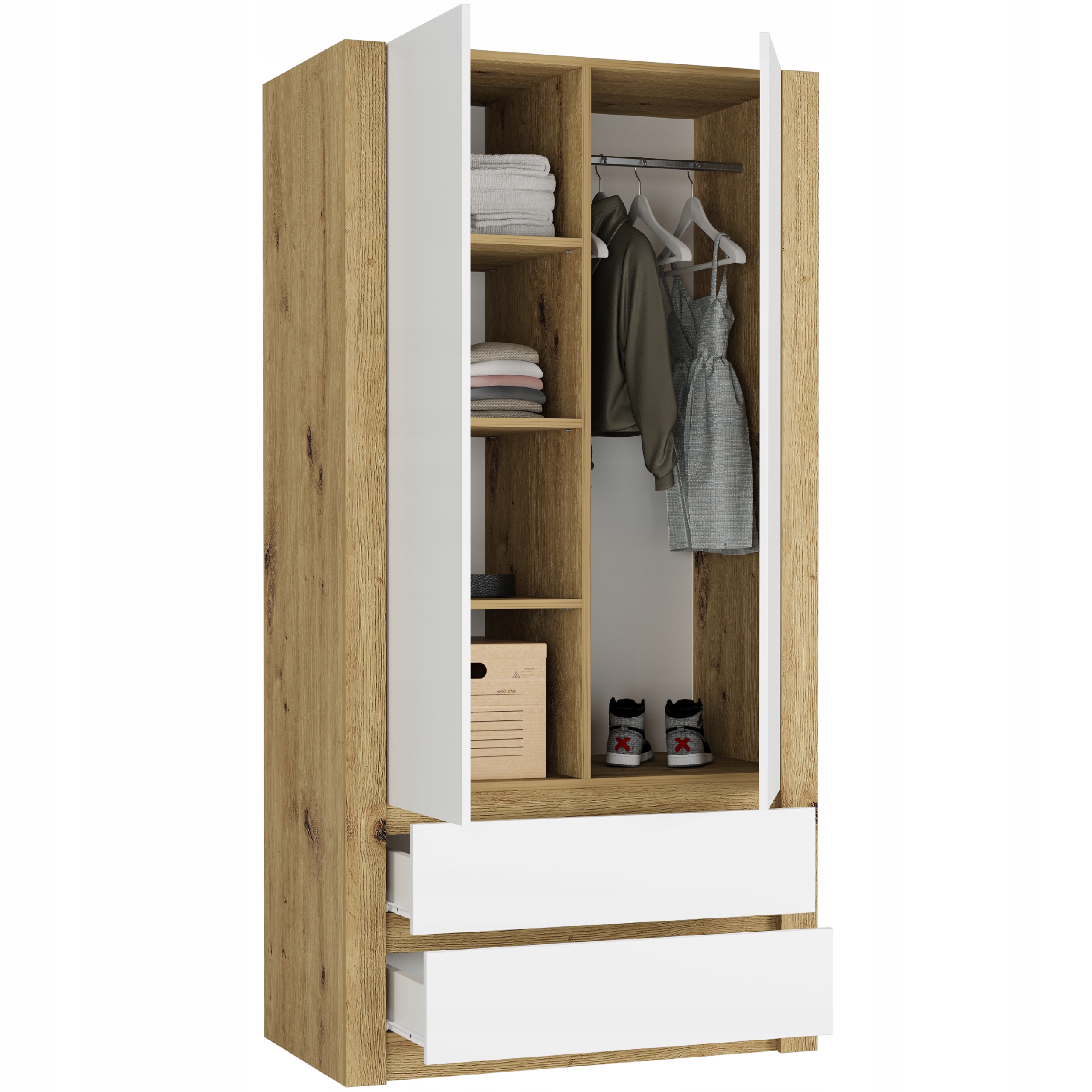 Szafa garderoba 90cm 2d 2sz B-20 ARTISAN MIX