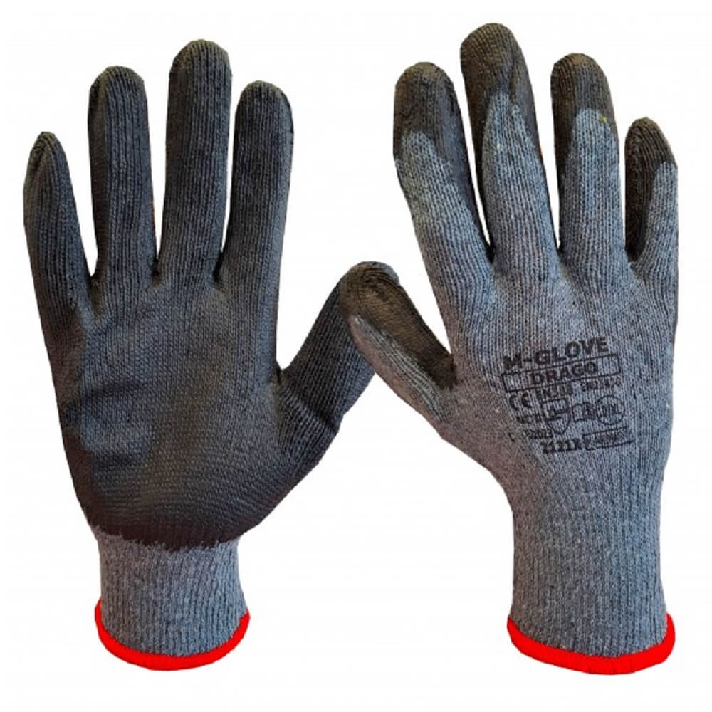 Pracovní rukavice pletené, potažené latexem Drago velikost 10 XL 240 párů