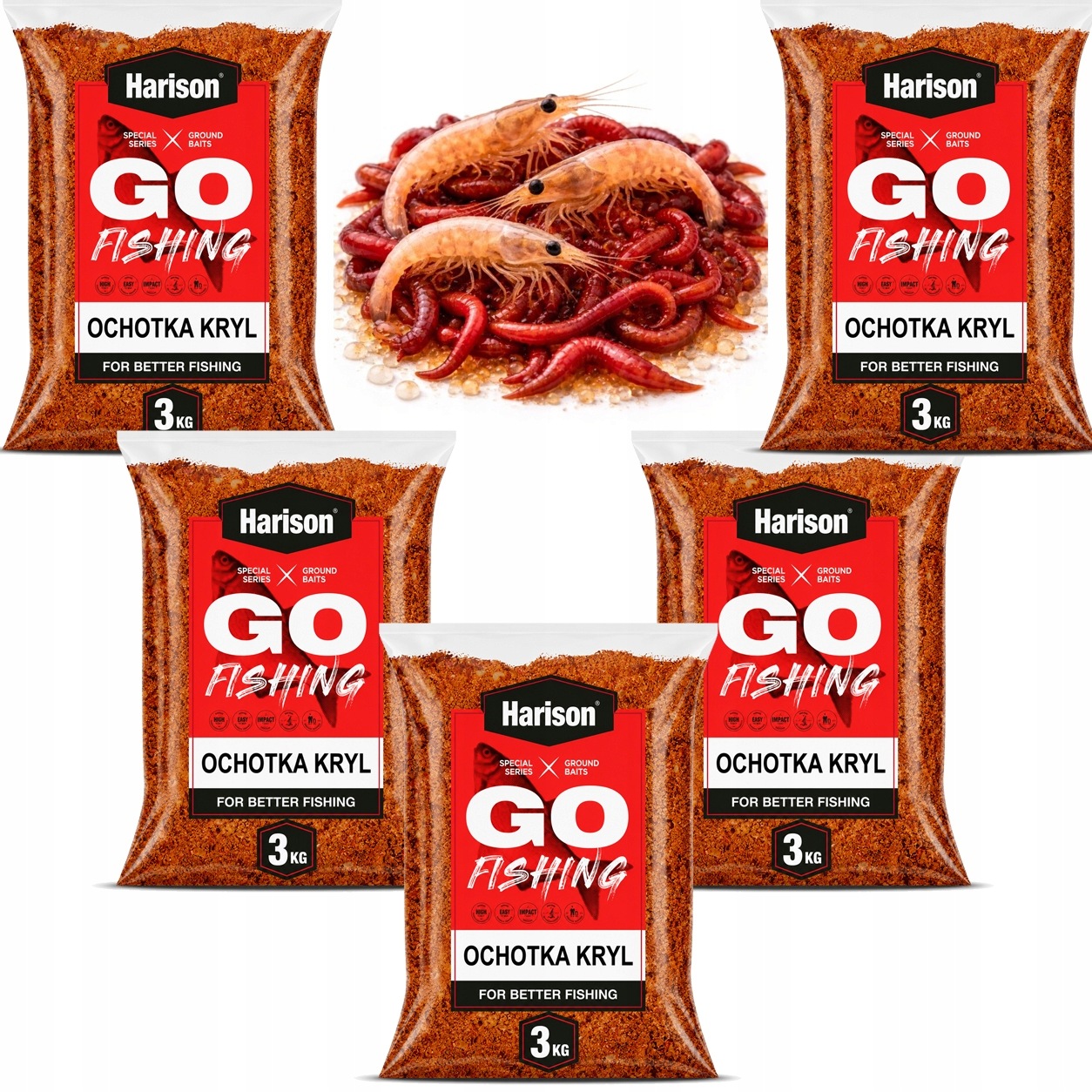 15kg Zanęta wędkarska Harison 5x 3kg Go-fish karp lin karaś- Ochotka Kryl
