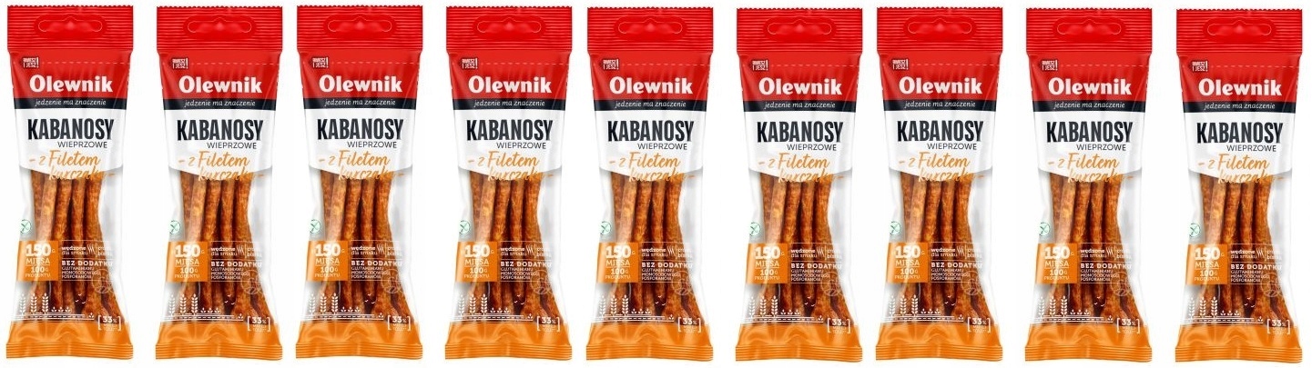 Levně 9 x 105 g Olewnik Vepřové kabanosy pro drůbež, Půlka Kartonu